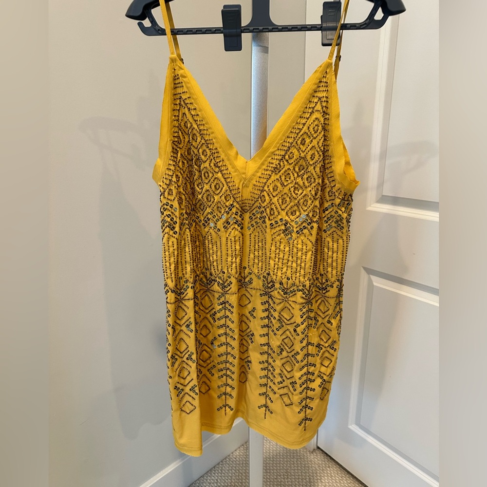 Free People Yellow Embellished Mini Dress (XS)